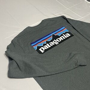 Patagonia Responsibili-Tee Mens Small Gray Logo Long Sleeve T-Shirt Regular Fit